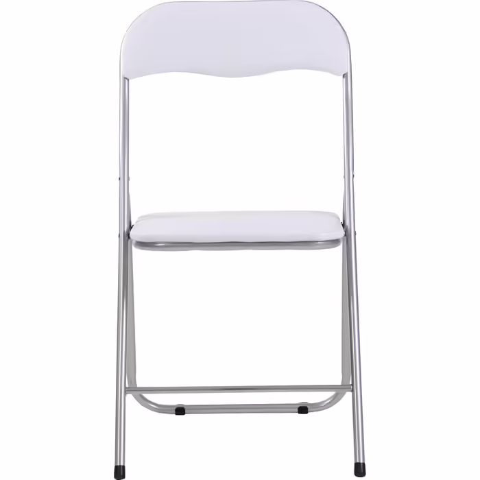 CLP Folding Chair Felix I Padded Folding Chair with Faux Leather Upholstery, Color: (White/Silver)