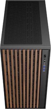 Ігровий корпус Itek Woody Gaming Tower ATX, 3x14см вентилятори, USB 3.0, Type-C, дерев'яна передня панель, загартоване скло, чорний