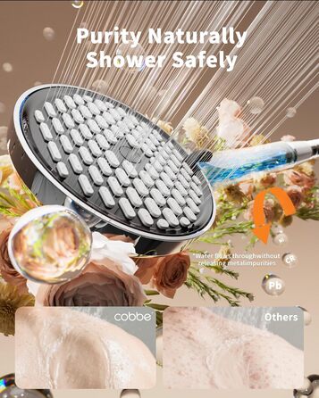 Фільтр для душу Cobbe, душова лійка з шлангом, високий тиск, 6 режимів, економія води, фільтр від накипу, для жорсткої води, хлору, чорний