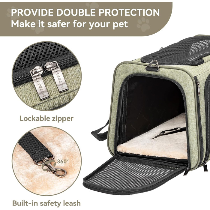 Транспортна сумка для котів та собак Petsfit, розширювана переноска з плечовим ременем, сумка-переноска для собак та котів, авіапереноска, оксфордська тканина, S/Зелений/Двосторонній Зелений L/Двосторонній