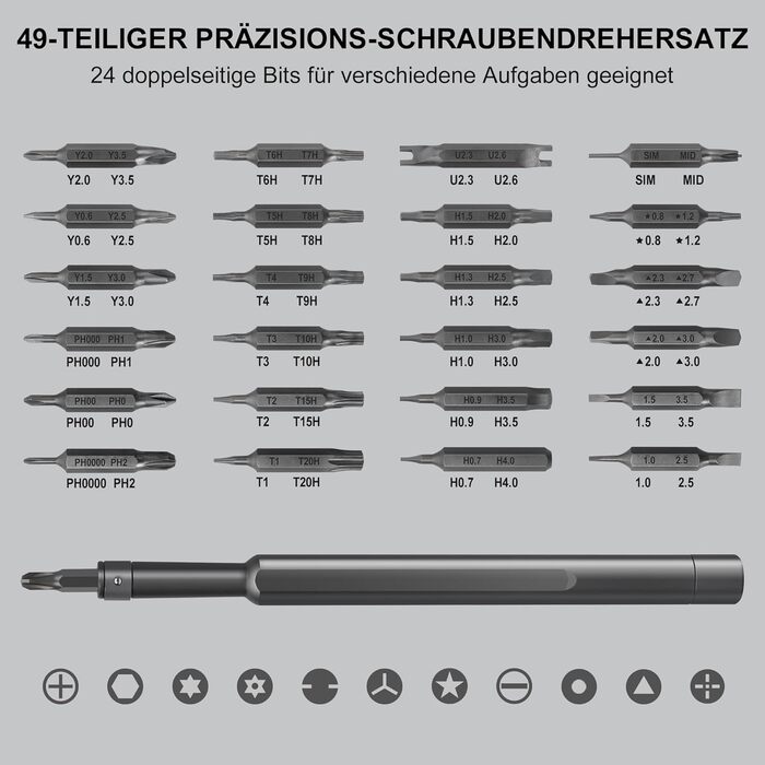 Набір прецизійних викруток 49 в 1: для ремонту ноутбуків, телефонів, ПК, MacBook, планшетів, комп'ютерів, PS5, PS4, електроніки, окулярів, годинників (чорний)