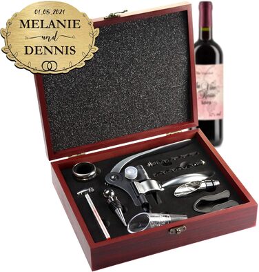 Набір сомельє AMAVEL з 10 аксесуарів для вина, подарункова коробка з дерева з табличкою та персоналізованою гравіюванням компаса, ідеальний подарунок для поціновувачів вина