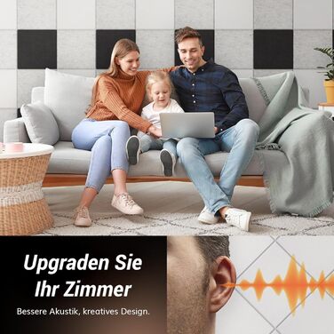 Акустичні панелі TONOR самоклеючі, квадратні 30x30x0.9 см, шумоізоляційні плити з поліестеру високої щільності для стін, стелі та дверей, 36 шт, білі