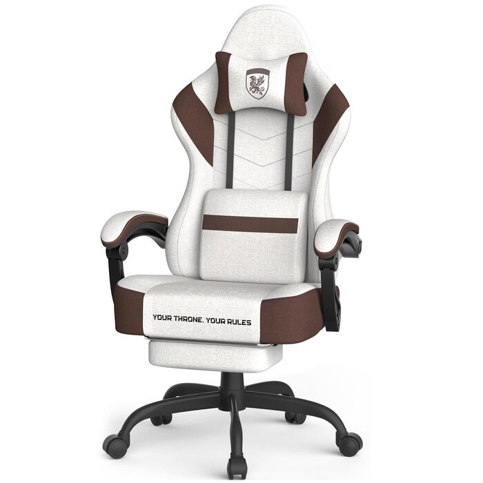 Ігрове крісло Ferghana Ergonomic Gaming Chair з дихаючої тканини, регульованою підголівником та поперековою підтримкою, офісне крісло для геймерів та роботи, Бежево-коричневе