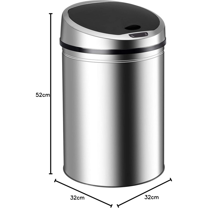 Сміттєве відро Ribelli з датчиком, 30 літрів, хром. Автоматичне відкриття/закриття, LED-індикатор, знімний кришка, Klemmring для пакетів