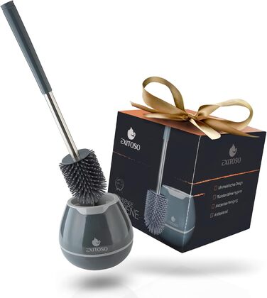 Силіконова щітка для туалету з контейнером - довга ручка, гнучкі щетинки, набір для ванної кімнати, сіра - преміум якість