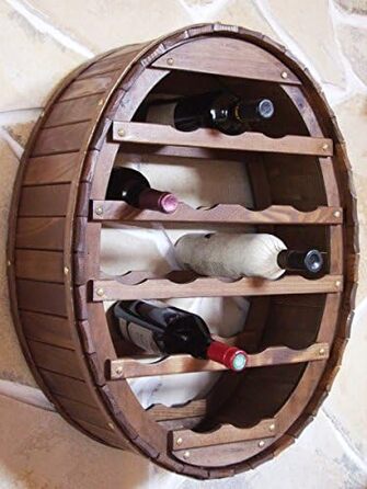 DanDiBo Wine Barrel Rack for 24 Bottles, Brown Stained Bar Bottle Stand Cask Bottle Holder Bottle Shelf (18 Bottles Brown Hanging)