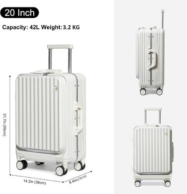 Валіза ручної поклажі Sea Choice з жорстким корпусом з PC, відділенням для ноутбука, USB-портом, 8 колесами Spinner, TSA замком та тримачем для напоїв (білий)