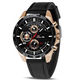 Чоловічий годинник OFF-CUP: аналоговий кварцовий хронограф з коричневим шкіряним ремінцем, з датою. Стильний годинник для чоловіків: casual, бізнес, класичний дизайн. Прекрасний подарунок (чорний колір)