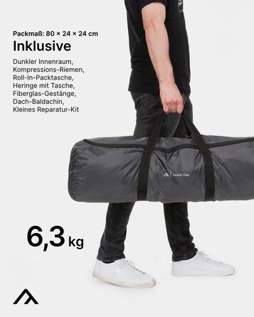 Намет кемпінговий Qeedo Quick Oak для 3 осіб: швидкозбірний, водонепроникний, з тамбуром та москітною сіткою сіро-чорного кольору