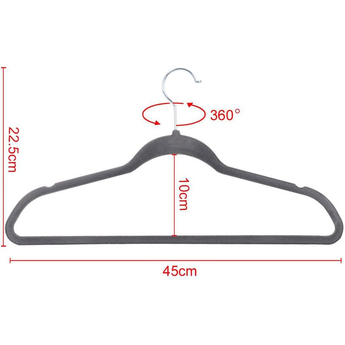 Yaheetech 100-Piece Clothes Hangers Velvet Suit Hangers with Non-Slip Surface, Closet Hangers, Anti-Slip, Space-Saving, 360° Swivel Hook, 0.5cm Thick, Gray