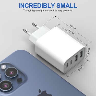 Блок зарядки Romalux 2A2C з 4 портами USB-C та USB-A, 45W, для iPhone, Samsung та інших пристроїв