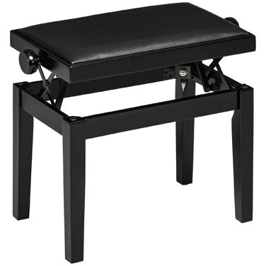 HOMCOM Piano Bench - Height Adjustable Piano Stool with Leather Cushion, Faux Leather, Beechwood, Black, 63 x 33 x 45-56 cm, ideal for pianists