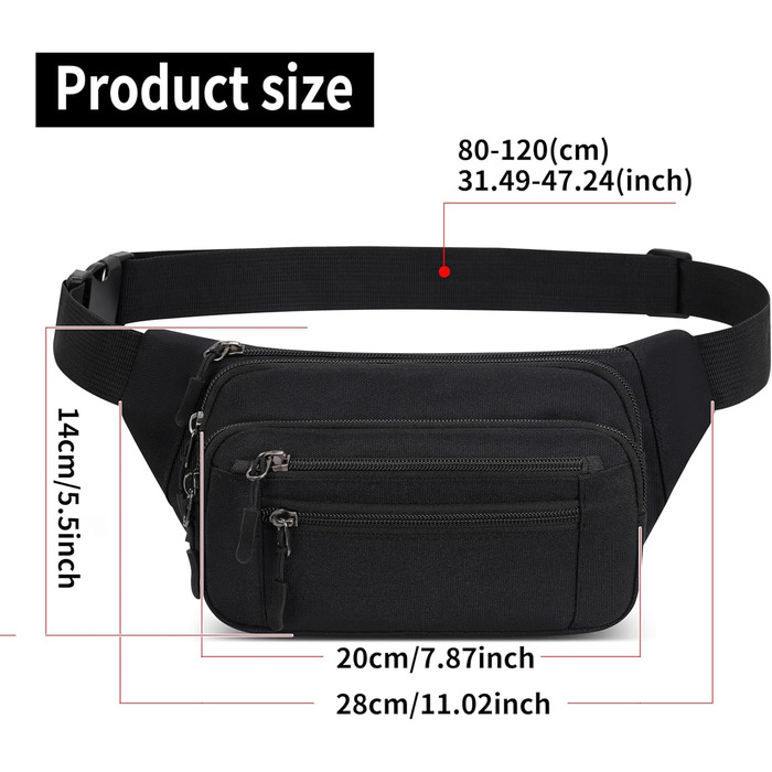 Чоловіча/жіноча поясна сумка на пояс, унісекс, 60 см, для подорожей, активного відпочинку, собак, чорна