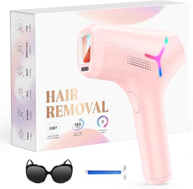 Пристрій для епіляції IPL Haarlosy - безболісна епіляція лазером, для дому, 9 рівнів, захист шкіри, для жінок та чоловіків, для обличчя, бікіні, тіла, білий (рожевий)