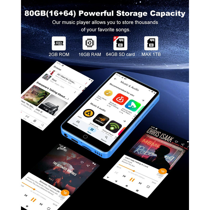 MP3 плеєр 80GB з Bluetooth та WiFi, 4.0