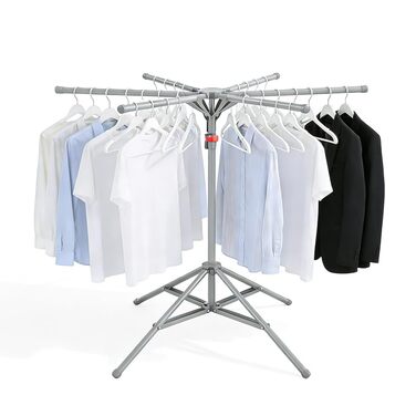 Сушарка для білизни Standtrockner Hoch Klappbar - розкладний тримач для одягу з 6 крилами, регульована висота 120-170 см, з вуглецевої сталі, сірий