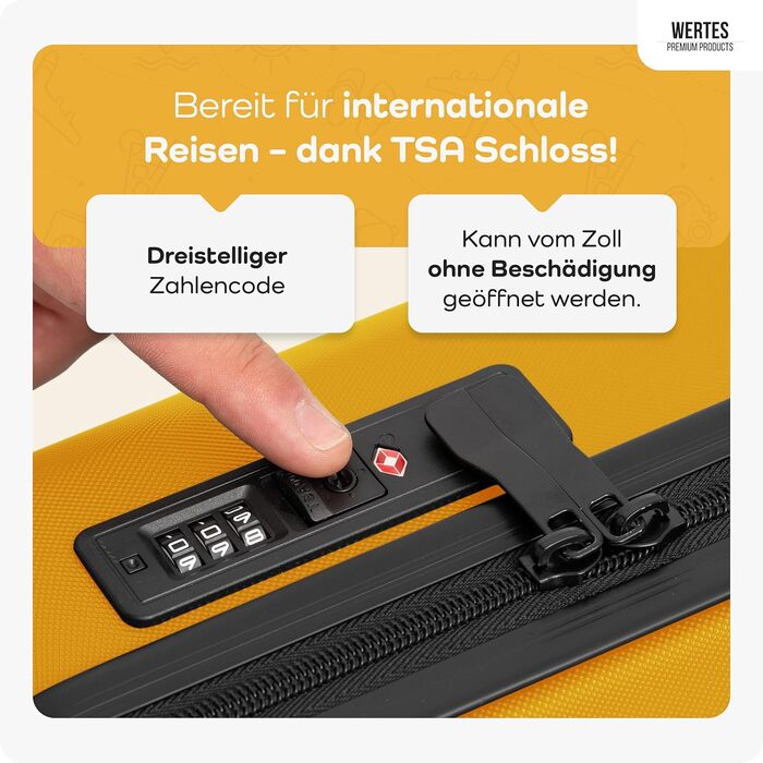 Набір валіз 3 в 1 з TSA замком - жовтий, з подвійними колесами, для подорожей