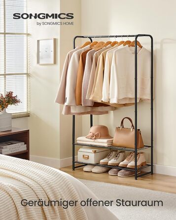 SONGMICS Clothes Rack, Open Wardrobe, Clothes Rail, Coat Rack with Shelves, Metal Clothes Rack, Freestanding, Matte Black LGR462B01 (73B cm)