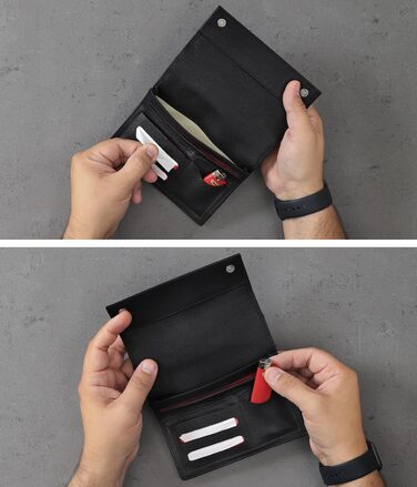 Richhoff Tobacco Pouch made of Premium Leather - Tobacco Bag with Magnetic Closure - Rolling Pouch with Extra Double-Paper & Filter & Lighter Pocket - Tobacco Bag - (Black)