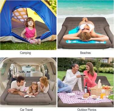 Надувний матрац для авто Vinteky з електричним насосом, 180x145 см, сірий (для кемпінгу, подорожей)