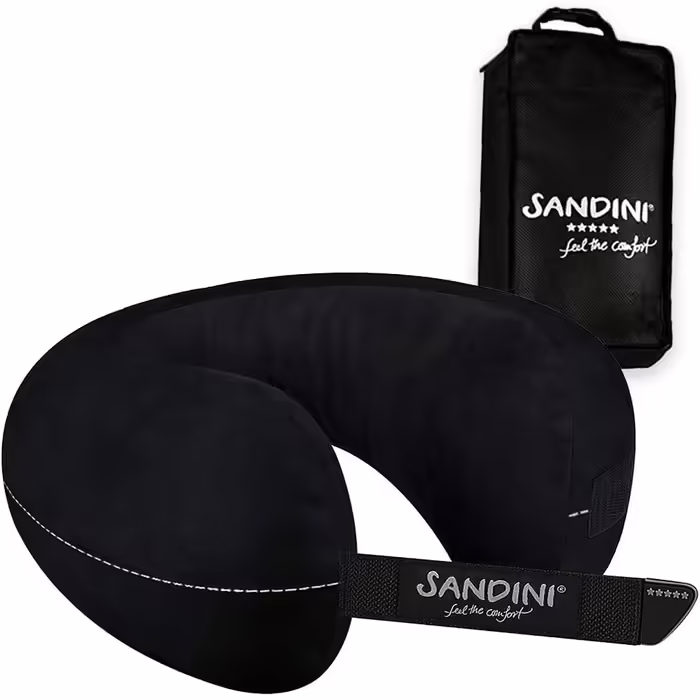 SANDINI TravelFix Regular Size – Microfiber – Premium Travel Pillow Made in EU / Neck Pillow with Ergonomic Support – Free Carrying Bag with Attachment Clip