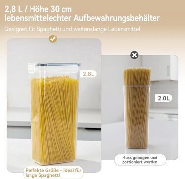 Набір контейнерів для зберігання продуктів Küchen 16 шт, 2.8л/30см, герметичні, без BPA, для круп, спагеті, борошна