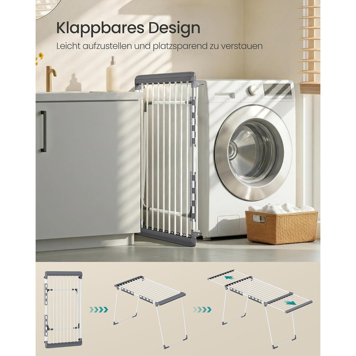 SONGMICS Сушарка для білизни SONGMICS LLR518G01, металева, розкладна, 52.5 x 173 x 96.5 см, з тримачем для шкарпеток, для одягу, рушників, білизни