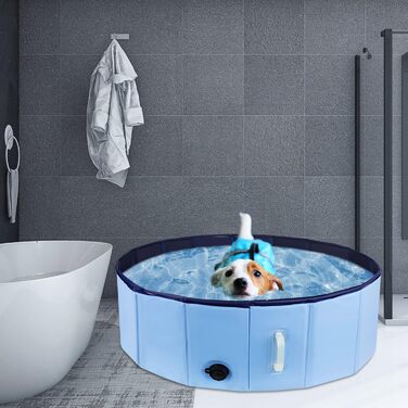 Басейн для собак DEWEL, складаний, 80x30 см, блакитний, з ручкою та щіткою для догляду