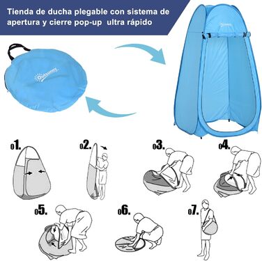 Намет для душу та туалету Outsunny, водонепроникний, для кемпінгу, 100x100x185 см, блакитний