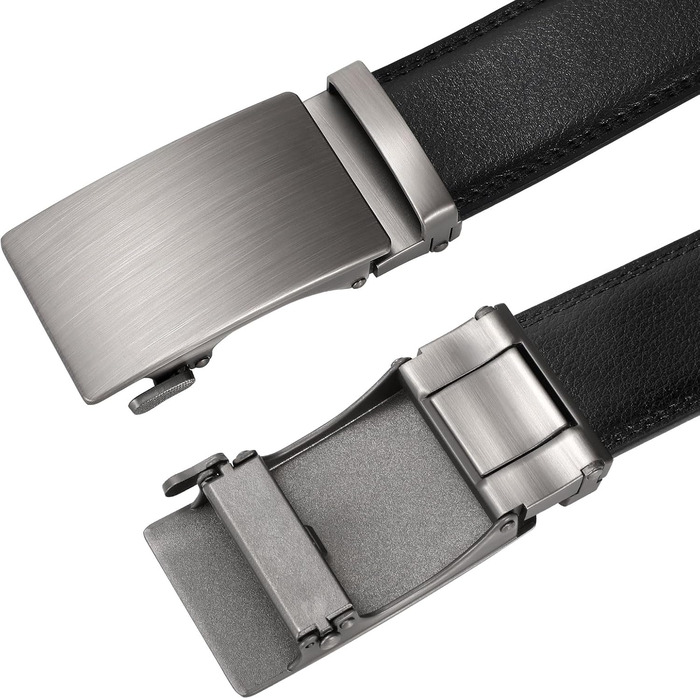 Чоловічий шкіряний ремінь WERFORU з автоматичною пряжкою, ширина 3.5 см, регульований, для костюма та джинсів, чорний з сріблом, довжина 145 см (обхват талії 105-125 см)