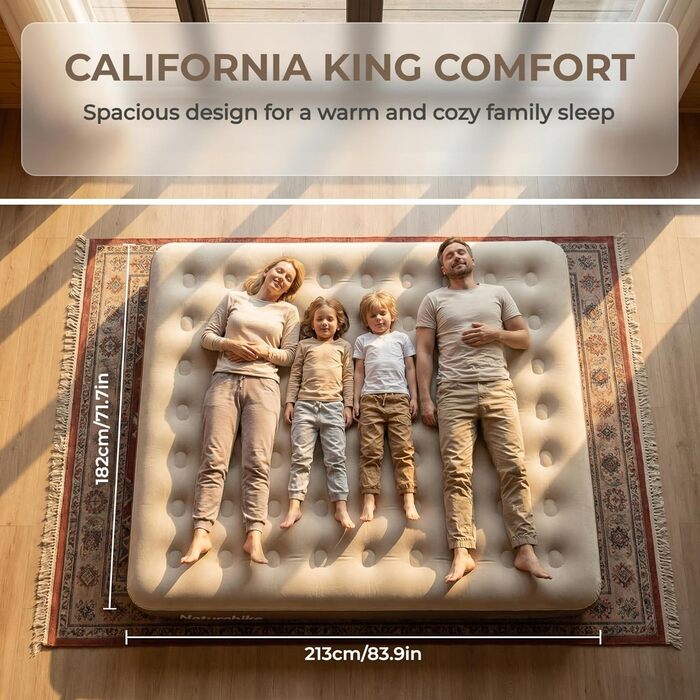 Надувний матрац Naturehike Luftbett 3 місця з насосом 200x180x25 см - для кемпінгу, дому, подорожей. Самонадувний, портативний, великий, коричневий