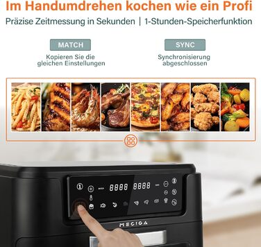 MECIGA Dual Zone Air Fryer, Double Chamber Air Fryer with Viewing Window, Transformable Hot Air Fryer, 12L Large Air Fryer, 2 Drawers, Oil-Free Fryer, Dishwasher Safe, 2400W, Black