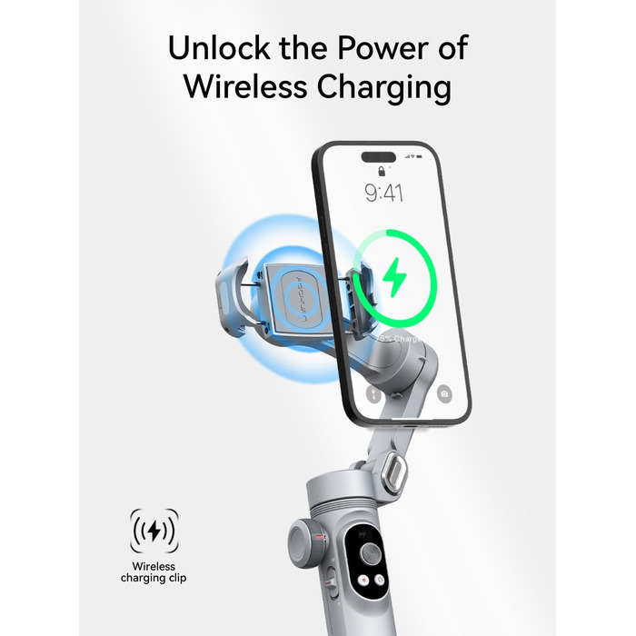 Стабілізатор для смартфона AOCHUAN 3-осьовий з RGB-підсвічуванням, для iPhone/Android, з функцією відстеження обличчя, сірий (Smart X Pro AI)