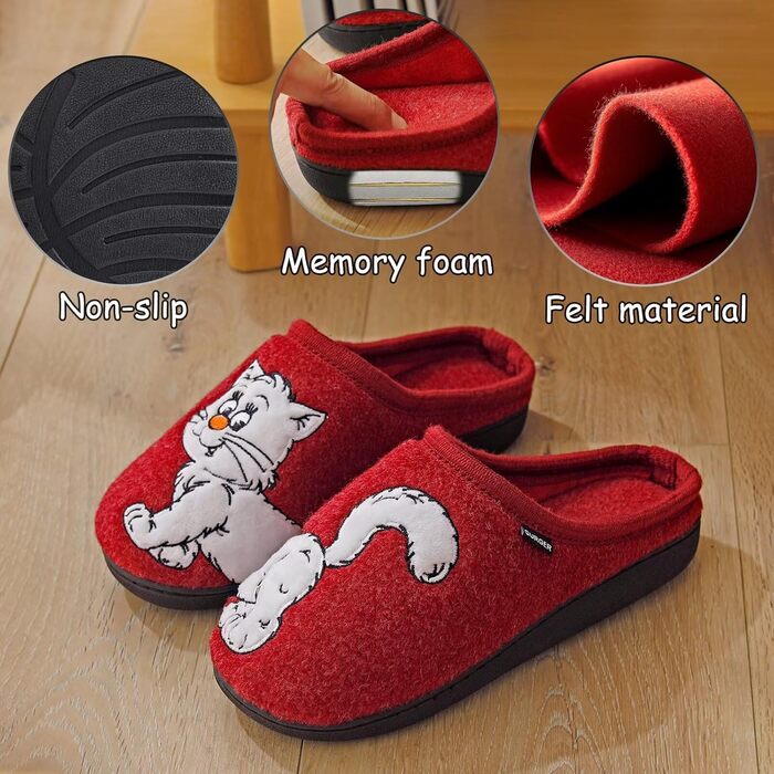 Тапочки додому чоловічі та жіночі з милим мотивом котів та собак, зимові теплі плюшеві з підкладкою з фетру, 38/39 EU, червоні