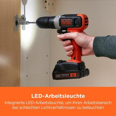 Акумуляторний дриль-шуруповерт BLACK+DECKER BCD001C1-QW (18V, 1.5 Ah, 10 мм) з акумулятором та зарядним пристроєм