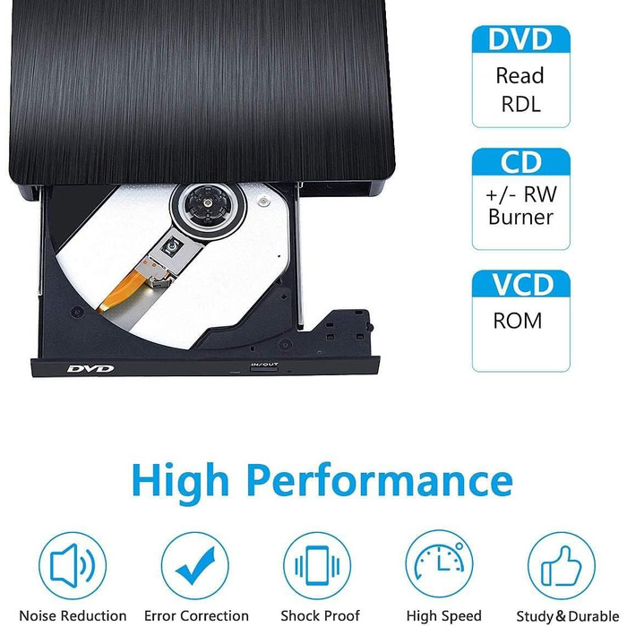 Зовнішній CD/DVD привід BEVA USB 3.0 Type-C, портативний DVD-записувач та зчитувач (DVD/CD-RW), Plug and Play для ноутбука та ПК (Windows, macOS, Linux)