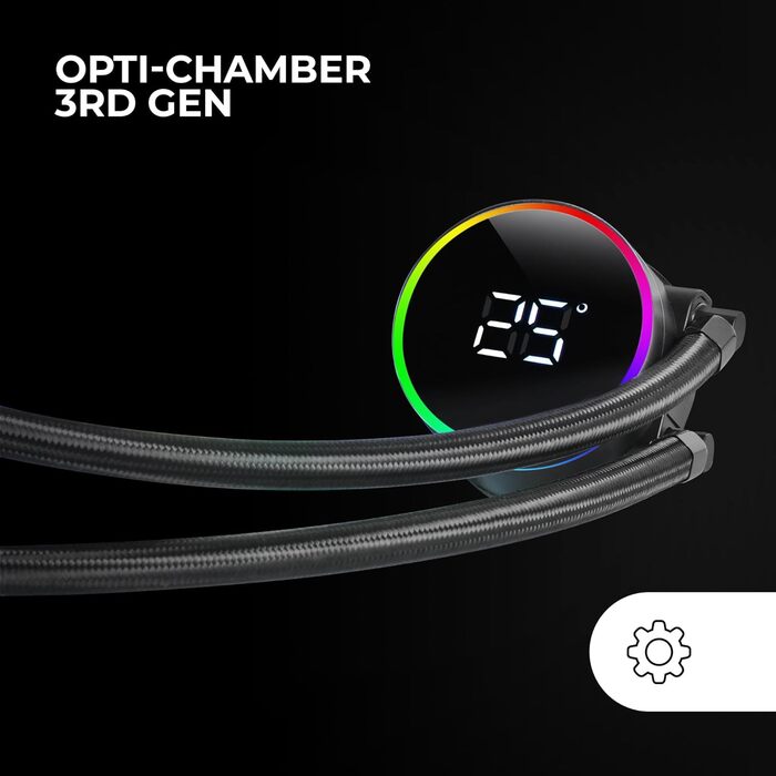 Mars Gaming ML-LCD360: Схолодження рідинне AIO, 600W, 3x 120mm ARGB вентилятори, LCD дисплей, помпа Opti-Chamber 3rd Gen, чорний