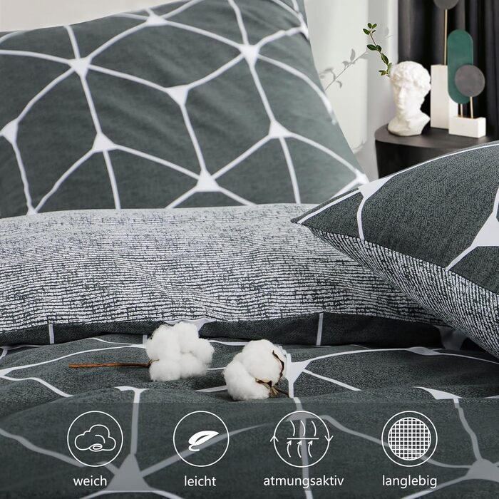 Комплект постільної білизни RUIKASI 135x200 см, 4-х частинний, бавовна, сірий з геометричним малюнком