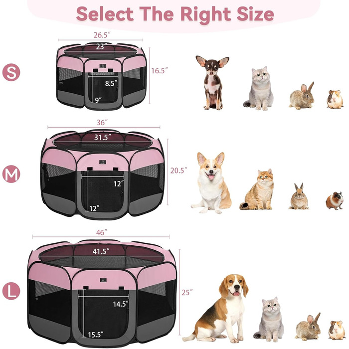 Клітка-вигул для цуценят та собак, портативна, розкладна, для дому та вулиці, M, блакитно-біла (L з мискою, темно-сіра + рожева)