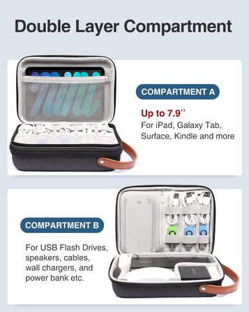 Органайзер для кабелів Luxtude: зручна кейс для зарядних пристроїв, кабелів, Power Bank та жорстких дисків (чорний, двошаровий)