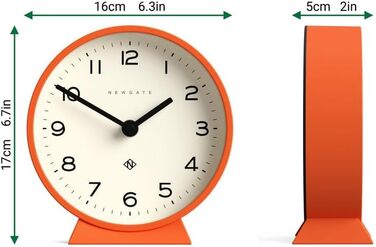 NEWGATE® M Silent Mantel Clock - 'No Tick' - A Modern Mantel Clock - Small Clock - Mantel Clocks - Minimalist Dial - (Pumpkin Orange)