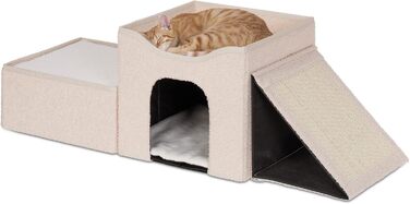 Будиночок для котів Relaxdays, 2 поверхи, для котів і маленьких собак, бежевий, 36,5x112x41 см, внутрішній, затишне місце для відпочинку