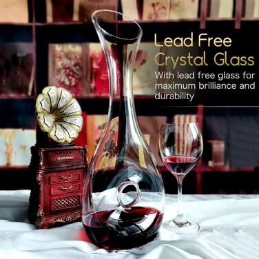 NUTRIUPS Red Wine Decanter, Crystal Glass Wine Carafe, Lead-Free Wine Carafe, Wine Decanting Vessel, Decanting Wine, Decanter in Hollow Circle Shape, 1.2L Decanter for Wine Lovers (straight)
