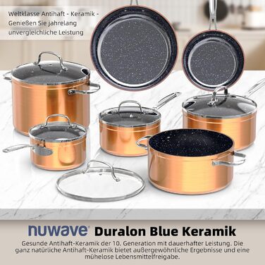 Набір посуду Nuwave G10 Duralon Blue (12 предметів): каструлі, сковорідки з антипригарним покриттям, для індукційних плит, без PFAS, колір Rustic Copper