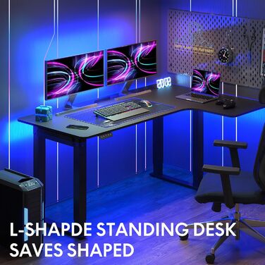 Adjustable Height Desk (180x110cm) - L-Shaped Standing Desk with Dual Motor & Memory Function (White/Black)