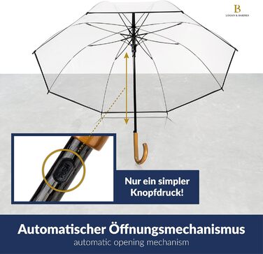 Logan & Barnes Transparent Wedding Umbrella with Real Wood Handle - 120cm Large Umbrella for 2 People - Cardiff XL Model - 120cm Transparent Umbrella with Black Trim
