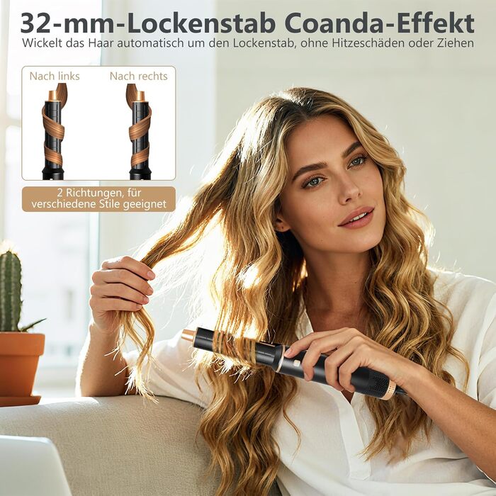 RUIZHI Airstyler 5 в 1: Фен-щітка для волосся з 5 насадками, 110000 обертів/хв, 3 температурні режими, для об'єму, локонів та випрямлення волосся