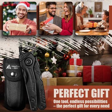 Freelander 21-in-1 Folding Multitool - Pliers with Knife, Saw, Screwdriver Bits - Camping Gear with Nylon Pouch for Outdoor Use, Men's Gift
