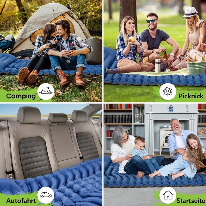 MEIJO Саморозгортальний килимок для кемпінгу, ізомат, туристичний килимок, самонадувна повітряна матрац для відпочинку на природі, похідів, кемпінгу, пляжу, блакитний & сірий